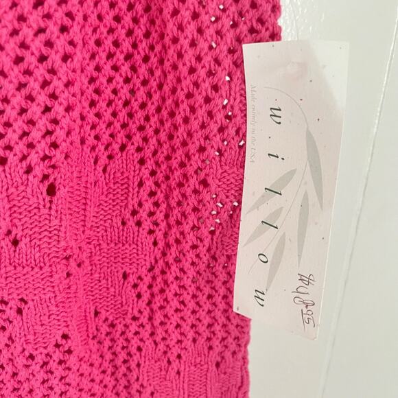 Y2K Hot Pink Crochet Tank Top M Floral Knit Cotton NWT Coquette Fairy USA Made - Picture 4 of 8